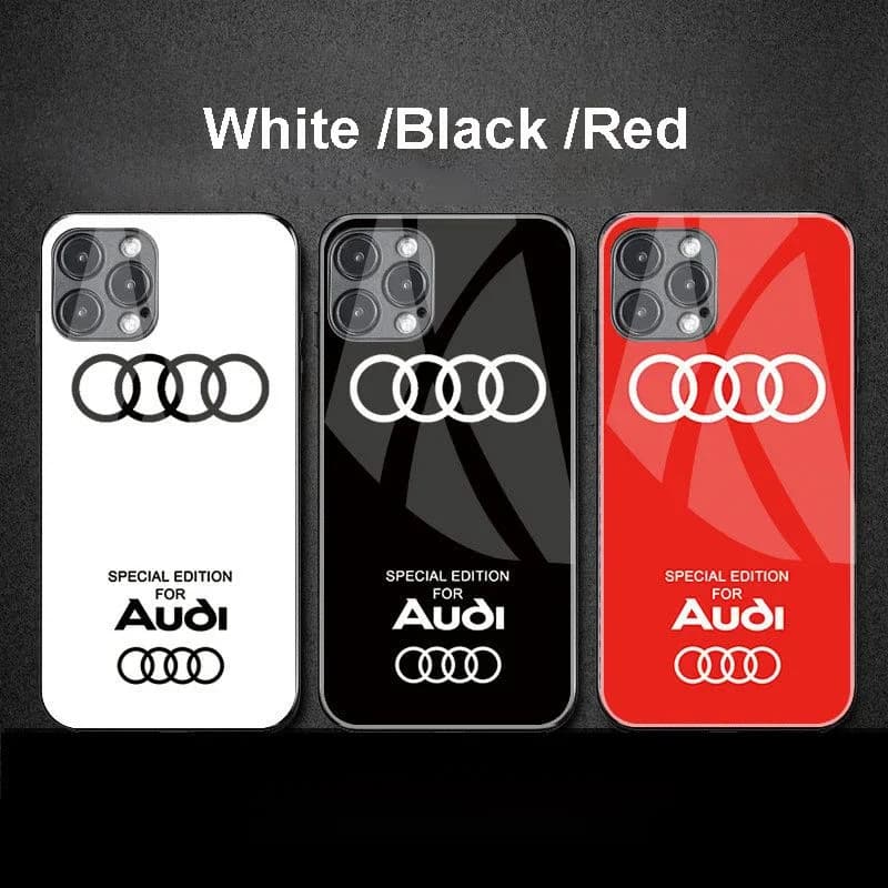 Luxury Mirror Surface Glass Hard Cover For Car Logo Audi Phone Case iPhone 16 Pro Max Cases 13 15 14 Plus 12 Mini 11 X XR XSMAX